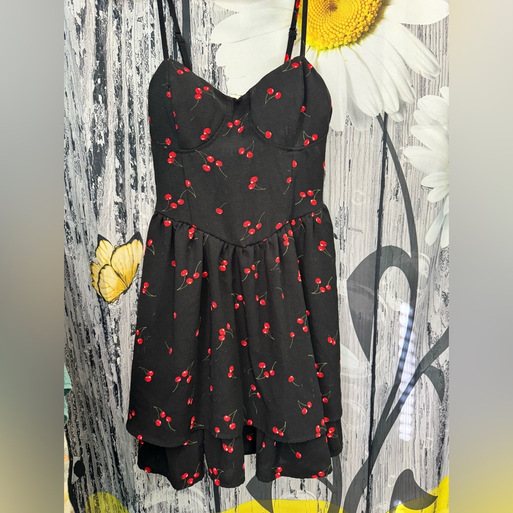 Black Dress with Red Cherry Print